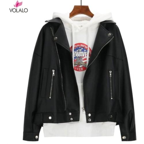 2020 New Arrival Women Autumn Winter Leather Jacket Oversized Boyfriend Korean Style Female Faux Coat Outwear Black
