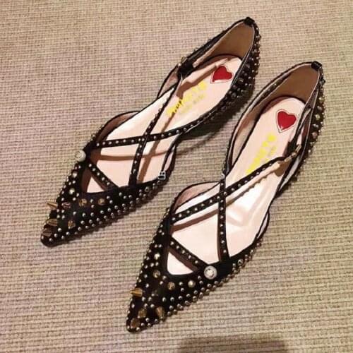 2021 summer new fashion rivet pearl high heels pointed cross buckle flat shoes increased black banquet dress female sandals