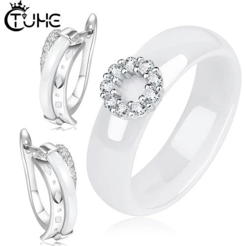 Ceramic Rings Plus Cubic Zirconia Women Jewelry Sets Made by Ceramic Earrings Rings Sets For Wedding Jewelry Gift Engagement