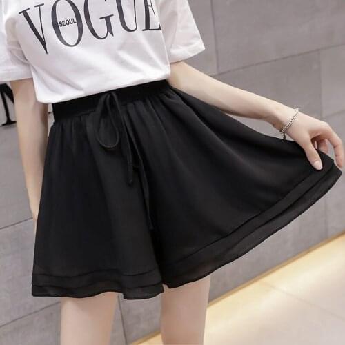 2021 Women Summer Casual Chiffon Short Pants High Waist All-Match Cute Sweet Girls Ruffled Loose Wide Leg Short Korean 5XL aq335