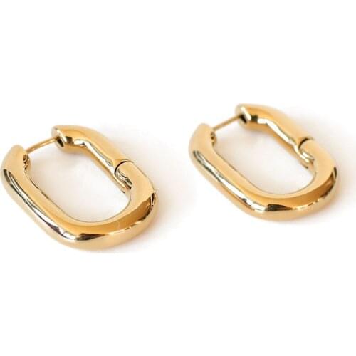 2020 Simple Design Geometric Rectangular Lock Buckle Gold Color Metal Brass Oval Shape Small Hoop Earrings For Women Party 2019