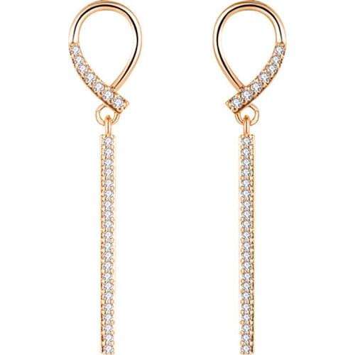 14k Rose Gold Color Drop Earrings for Women Crystal Zircon Diamonds Gemstones Brincos Jewelry Trendy Party Accessories Gifts New