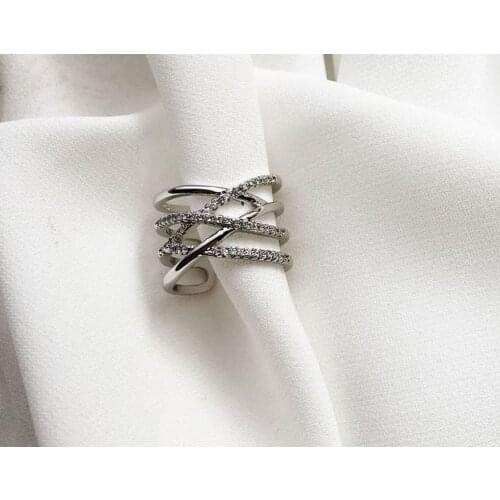 Womens silver ring Japanese and Korean version of the double-layer hipster line diamond simple ring hand jewelry