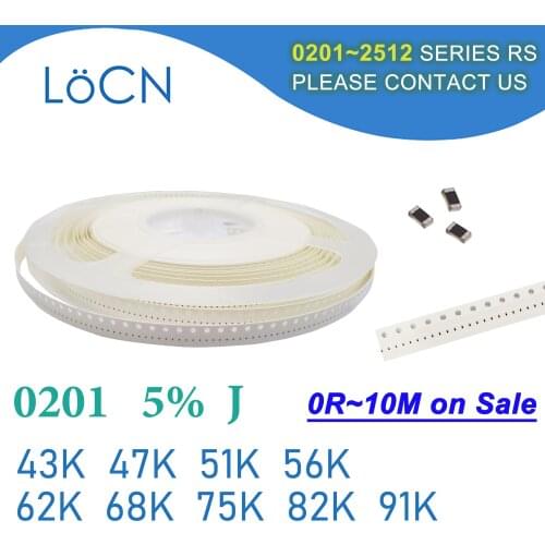 0201 J 5% 15000pcs 43K 47K 51K 56K 62K 68K 75K 82K 91K OHM SMD resistor 433 473 513 563 623 683 753 823 913 chip resistor