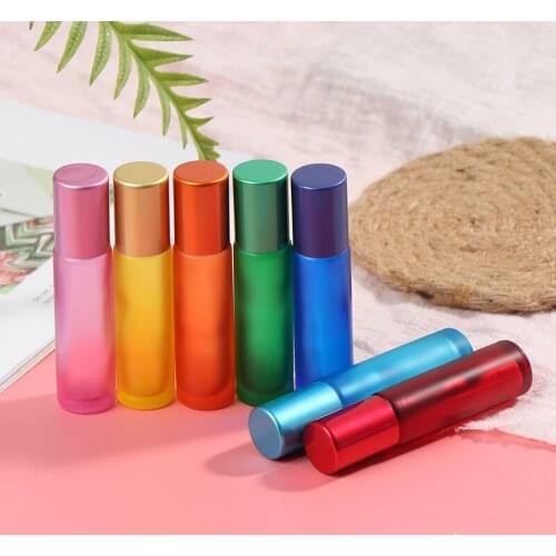 10ml Portable Frosted Colorful Thick Glass Roller Essential Oil Perfume Skin Care Products Bottles