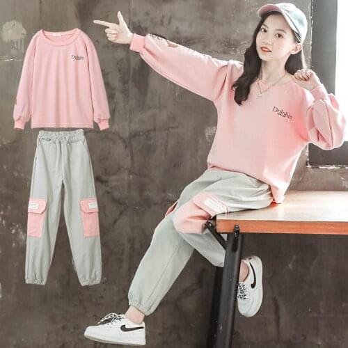 Girls Suit Sweatshirts +Pants Cotton 2Pcs/Sets 2021 Lasted Spring Autumn Teenager Kid School Outdoor Children Clothing