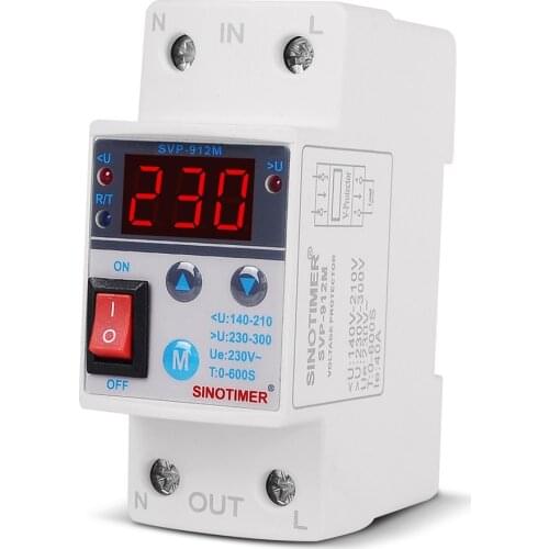 40A 220V Din Rail Adjust Reconnect Over And Under Voltage Protection Meter Relay Overvoltage Protection On / Off Rocker Switch