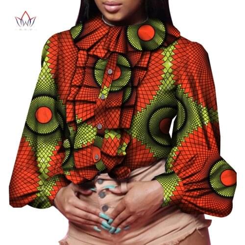 Bintarealwax African Shirt for Women Dashiki Long Sleeves Africa Clothing Plus Size Traditional African Clothing WY7119