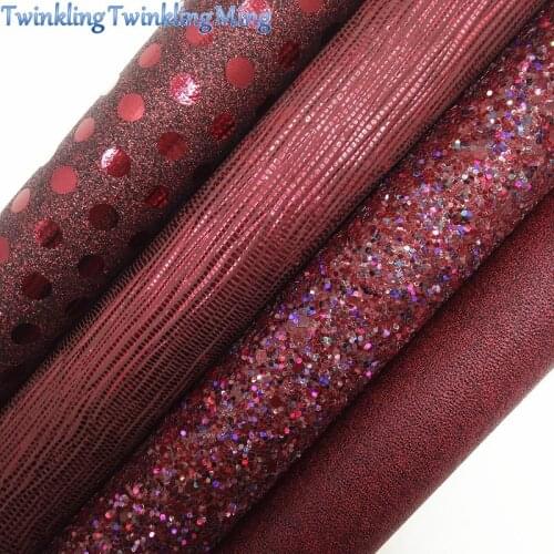 WINE Glitter Fabric, Lizard Synthetic Leather, Metallic Faux Fabric Sheets For Bow A4 21x29CM Twinkling Ming XM003F