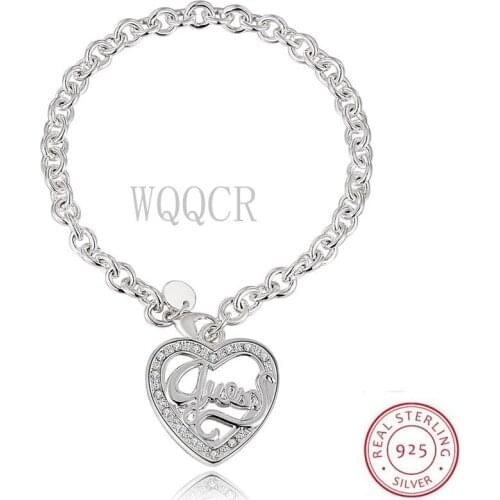 925 Sterling Silver Sparkling Letter Bracelet Shine Cubic Zirconia Stone Fashion Gift Jewelry