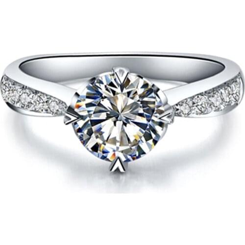 Brand 1CT Prongs Setting Diamond Carbon Ring Engagement Finger Ring Jewelry Women Sterling Silver 18K Gold Plated Brand Ring