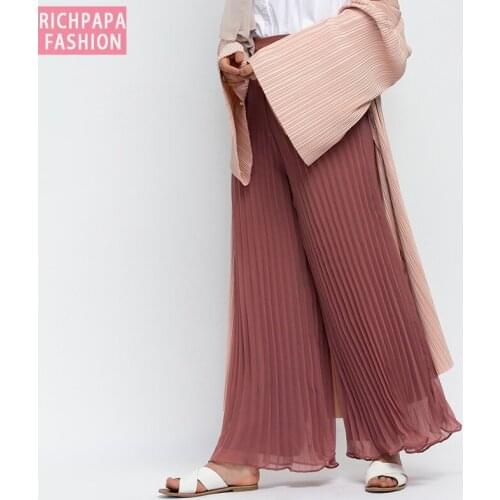 Pantalon Femme Chiffon Pleated Palazzo Wide Leg Pants High Waist Trousers Women Clothes Pantalones Mujer Spodnie Damskie