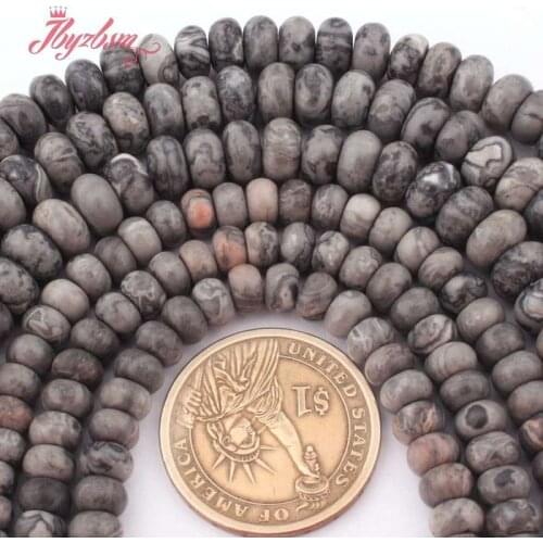 3x6/5x8mm Natural Map Stone Rondelle Shape Spacer Loose Stone Beads For DIY Necklace Bracelats Pandant Jewelry Making Strand 15"