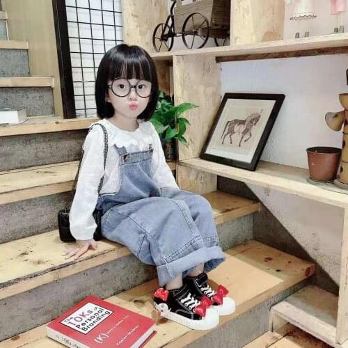 Disney cartoon Minnie Mickey childrens soft-soled breathable canvas casual shoes girls high-top fashion flat sneakers sneakers