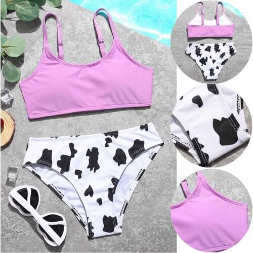 2021 Kids Swimwear For Girls Cows Print Swimsuit Bathing Beach Cute Two-piece Swimsuit Купальник Детский For 8-14y #l12