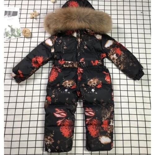 Real fur 2021 Winter Jacket child jackets children jumpsuit Flower snow suit girl down romper ski suits outerwear