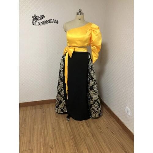 Specail occasion bestidos de gala vestidos formatura longo 2019 one long sleeves shoulder two pieces prom dresses free shipping