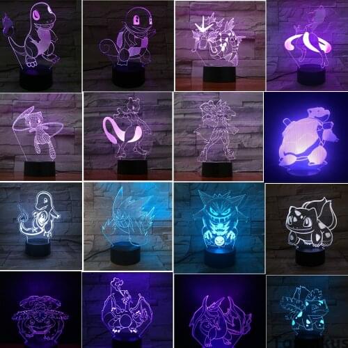 TAKARA TOMY Pokemon Anime Action Figures Charizard Squirtle Bulbasaur Mewtu Gengar Pocket Monster Figurine Toy 3D LED Model Doll