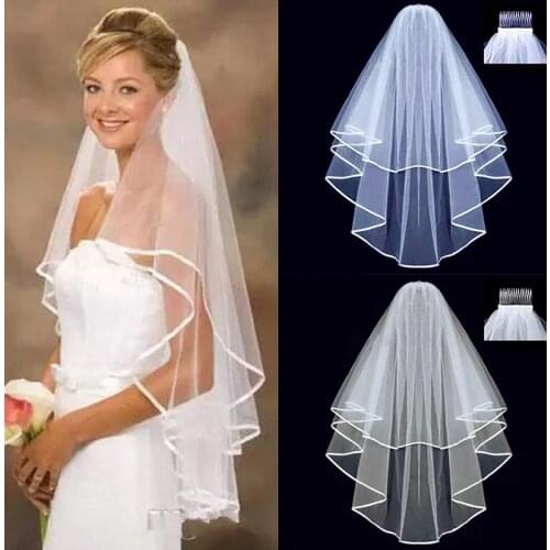 Short Tulle Wedding Veils Two Layer With Comb White Ivory Bridal Veil for Bride for Marriage Wedding Accessories
