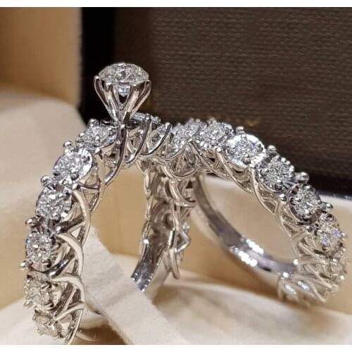 Luxury Wedding Ring Set for Women AAA Cubic Zircon Stone Elegant Bridal Engagement 2Pcs Set Finger Ring Shinning Jewelry