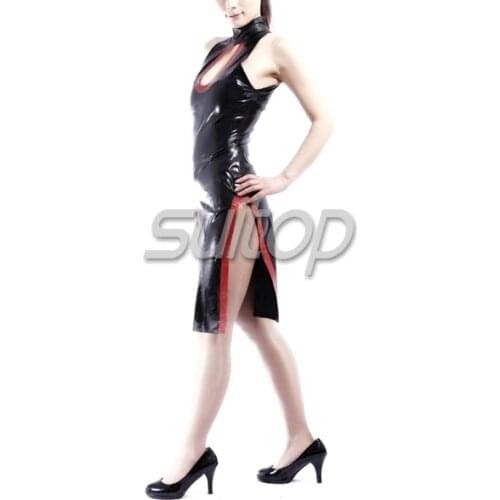 Latex Rubber tight cheongsam Dress black color sexy club sheath dresses short sleeves cheongsam Chinese Style