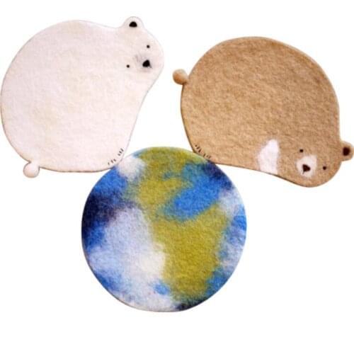 Ice Bear, Brown bear, coaster wool needlepoint kit wool felt needle felting decoration craft needlecraft DIY ha