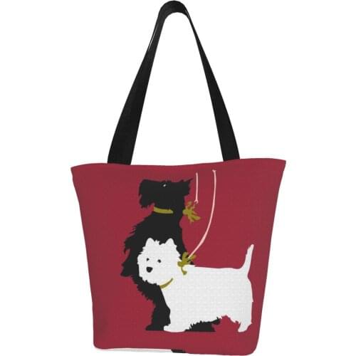 Cute Graphic Print Eco Shopping Bag for Dog Lovers Westie Tote Harajuku Shopper Bag Women Scottish Terrier Shoulder Bag Female