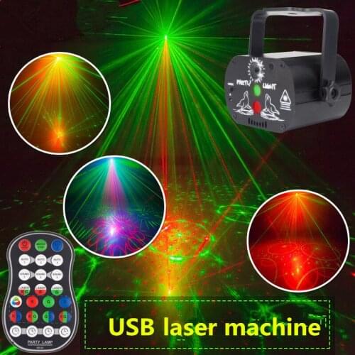 NEW Mini LED Laser Light USB Rechargeable Remote Control KTV Bar Stage Light Party Decoration Starry 60 Pattern Mini Disco Light