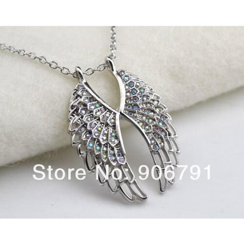 Fashion Multicoloured Crystal Rhinestone Angel Wings Pendant Necklace Love Jewelry(A120791)