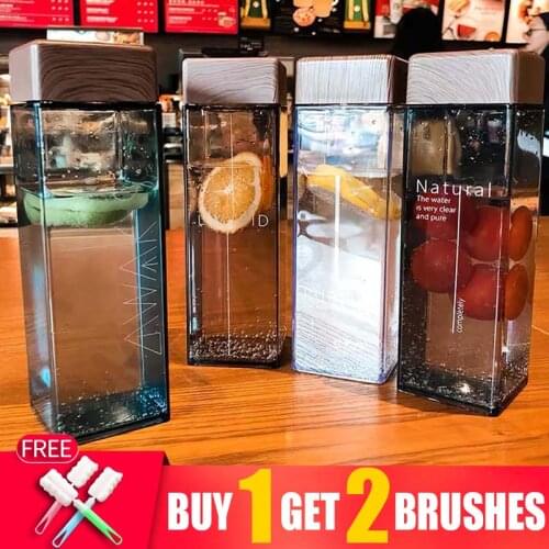 My Cute 480ml Square Plastic Infuser Lemon Water Bottle Jug Portable Transparent Outdoor Sport Travel Camping BPA Free Bottles