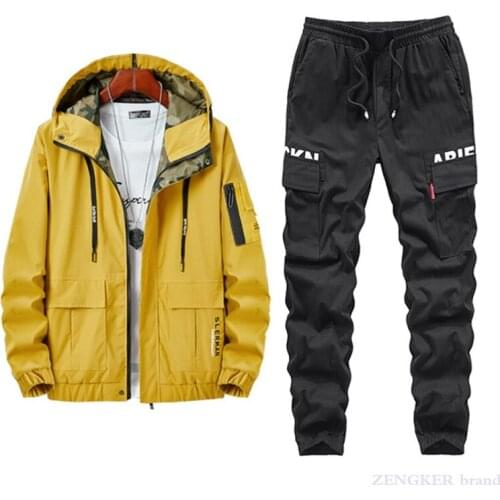 Mens jacket spring autumn plus size trend of a set handsome tooling jacket two-piece 145 kg suits men