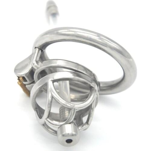 Male Chastity Device Round Penis Rings with Urethral Catheter Stainless Steel Penis Cage New Design Sex Toys for Men G7-244C