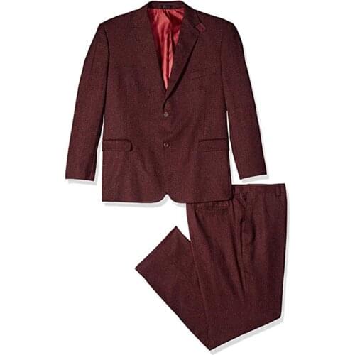Mens Burgundy Notch Lapel Vested Suit Groomsman Relaxed Loose Style Three Pieces Suit(Jacket+Pant+Vest)