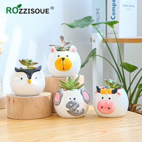 4PCS Set Cartoon Animal Succulent Pot Gardening Petit Pot Combination Ceramic Mini Pot for Succulent Creative Small Flower Pot