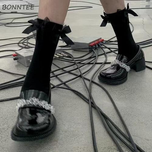 Socks Women Middle Tube Harajuku Lace Bows Kawaii Cute Fashion Popular Daily Ins Elastic Summer Simple Sweet Japanese Style Pure