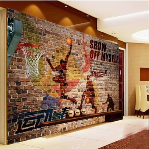 Retro Dunk Bar Wall Paper 3D Sports Youth Basketball Club Sporting Goods Store Shoe Store Industrial Decor Mural Wallpaper 3D