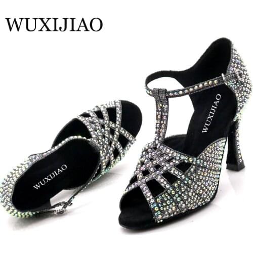 WUXIJIAO brand fashion ballroom dance Latin tango shoes women soft bottom high heel women stable tricolor Latin dance