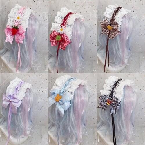 Origional Lolita Plaid Hair Band Coffee Chocolate Hair Accessories Dessert Lolita Strawberry KC Can Match Alice