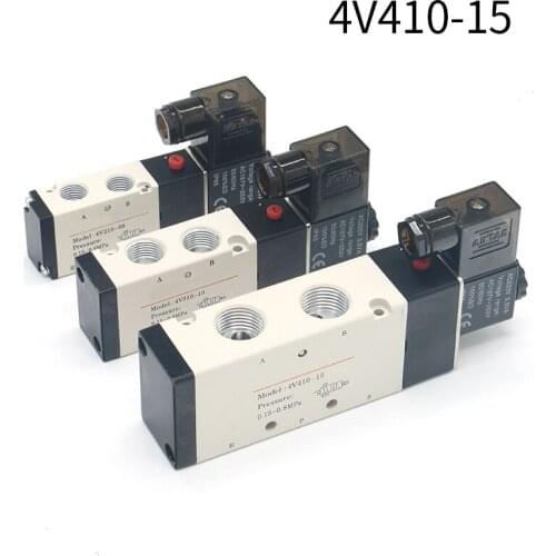 Pneumatic Valve Electric Solenoid Valve 4v410-15 Control Air Gas Magnetic 5 Way 2 Position DC12V 24V AC110V 220V Coil Volt