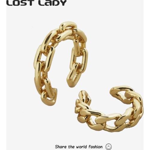 Lost Lady Trendy Gold Color Ear Cuffs for Women Punk Chain Round Clips On Ears Statement Party No Piercing Jewelry Wholesale