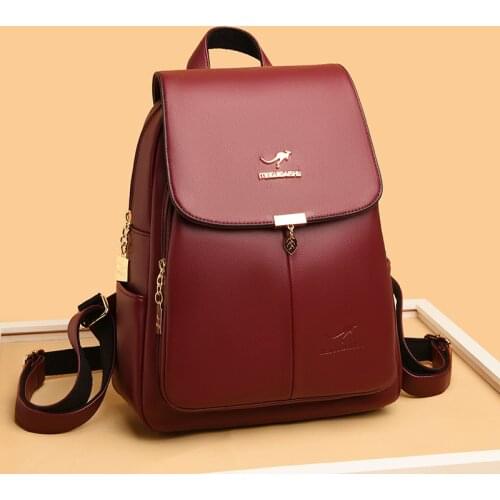 Casual Womens Backpack High Quality Pu Leather Backpack Travel Mochila Solid Color School Bag Lady Waterproof Design Backpacks