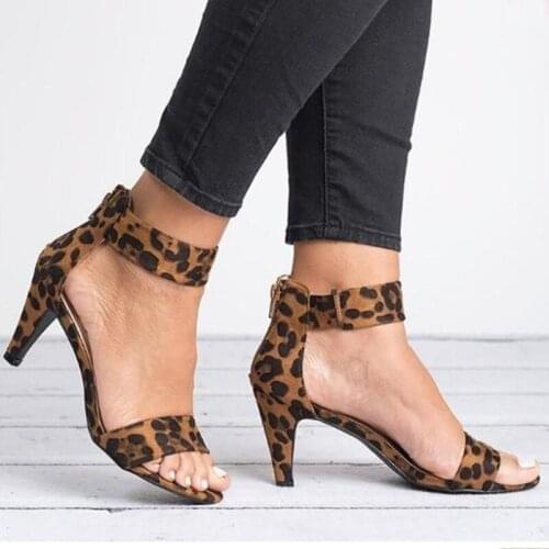 Women High Heels Shoes Summer Fashion Leopard Open Toe Zipper Ladies Sandals Solid Color Elegant Mature Outside Womens Sandals