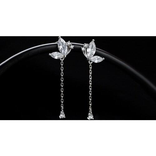 Prevent allergy 925 Sterling Silver Tassel Crystal Butterfly Drop Earring for Women Party Wedding Jewelry eh1458