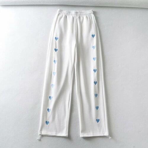 Sweet Style Love Embroidered Sports Pants Women Girl Spring Autumn High Waist Loose Thin Hip Hop Comfortable Trousers 2021 New