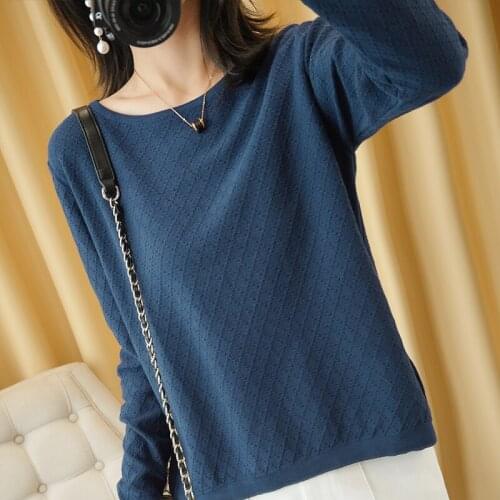 Tailor Sheep Cotton Knit Sweater Womens Korean Fashion O-Neck Long-Sleeved Pullover Short Openwork Ladies Sweaters Jersey Mujer