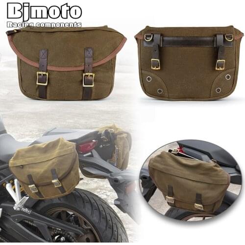 Universal Canvas Motorcycle Bag Saddlebags Luggage Side Bags Tool Pouch Scooter Custom Chopper Bobber Cruiser ATV