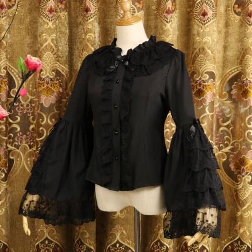 Palace doll collar retro temperament inner bottoming Lolita long-sleeved shirt flared sleeve chiffon shirt victorian top loose