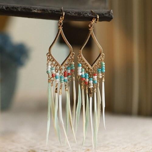Women Bohemian Earrings National Style Long Creative Tassel Earrings Dangle Earrings Colorful Beads Earrings Party Jewellery