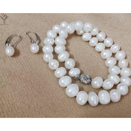 Women Jewelry Set 9x10mm pearl Bright white pearl flower clasp handmade necklace dangle hook earring Natural shell pearl gift