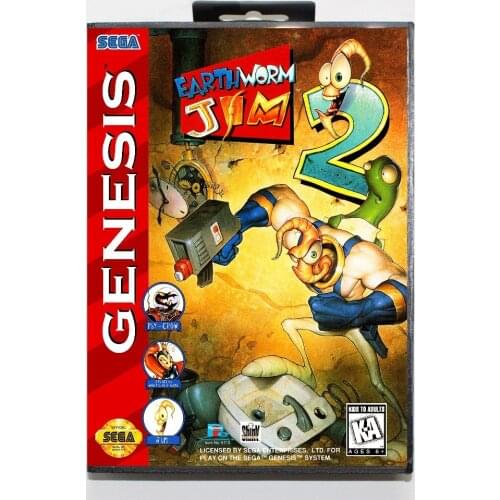 16 bit Sega MD game Cartridge with Retail box - Earthworm Jim 2 II game card for Megadrive Genesis system